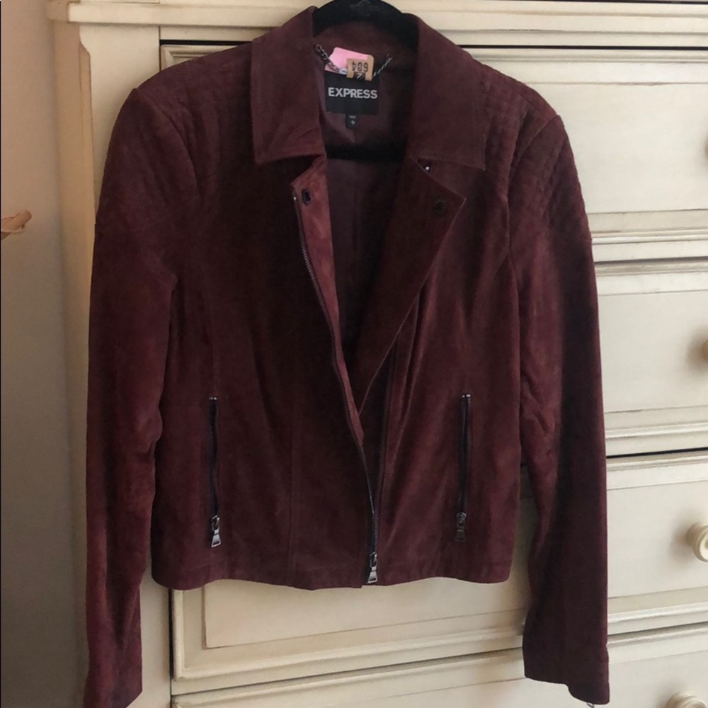 Express: Oxblood Genuine Suede Quilted Moto Jacket